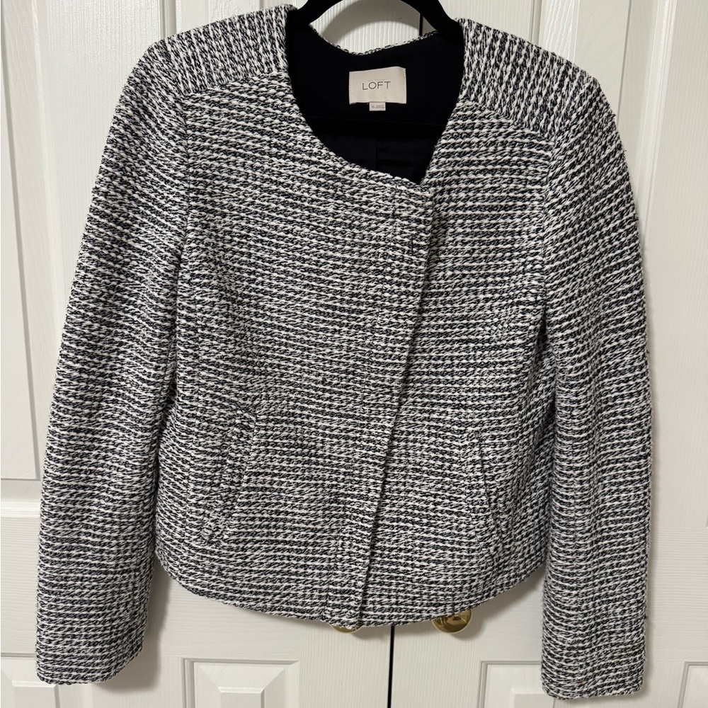 Ann Taylor Loft Moto Tweed Zip Blazer